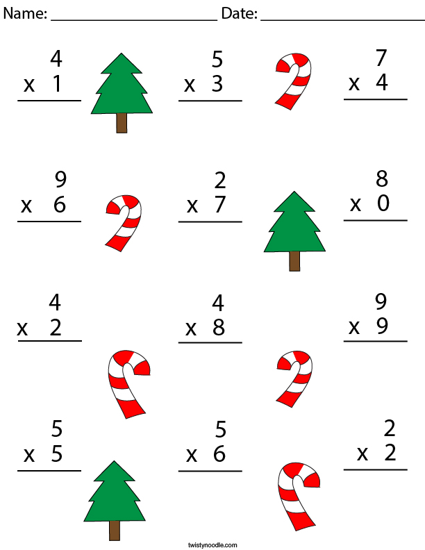 Math Christmas Multiplication Worksheets